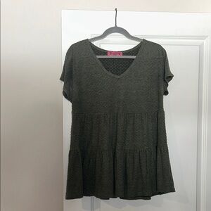Elegant V-Neck Tiered Blouse - Olive